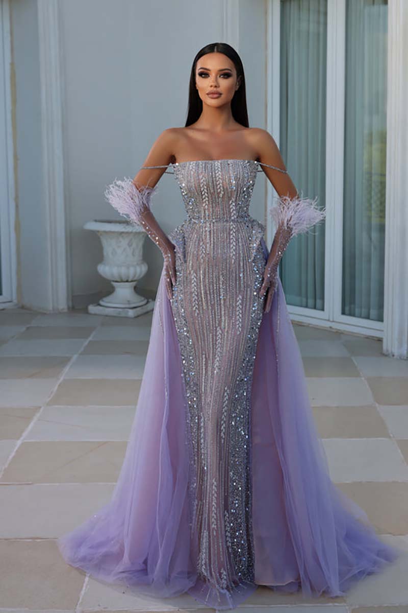 Chic Spaghetti Straps Mermaid Prom Dresses Sequins Beaded Evening Gowns with Overskirts Sleeveless Custom Made Party Dresses Plus Size