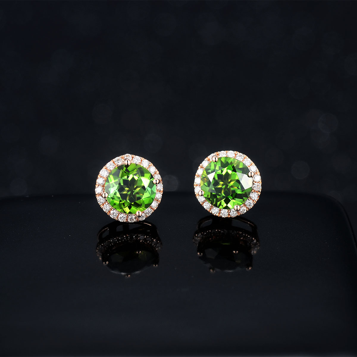 Kvinnliga smyckenörhängen Studs Green Crystal Zircon Diamond Rose Gold Plated Earrings Studs Student Birthday Present
