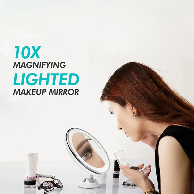 Mirrors 2X Makeup Vanity Mirror Portable With LED Light Suction Cup 360Degree Rotating Makeup Glass Home Desktop Bathroom Travel