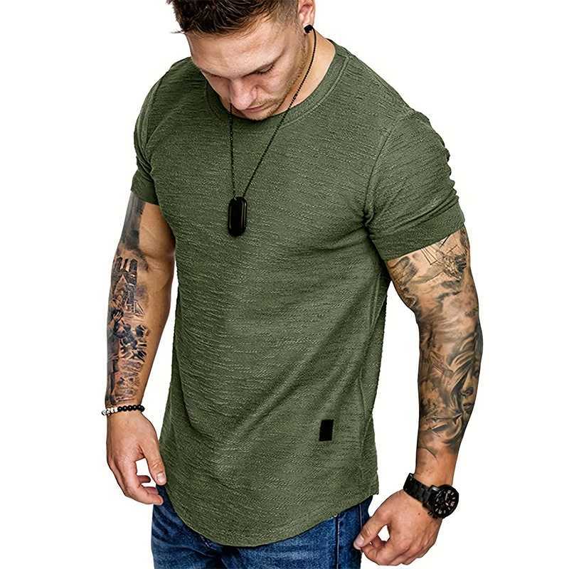 Homens Camisetas Esportes Masculinos T-shirt Slim Fit O-pescoço Manga Curta Muscle Fitness Casual Hip Hop Top Verão Moda Básica Sólida T-shirt