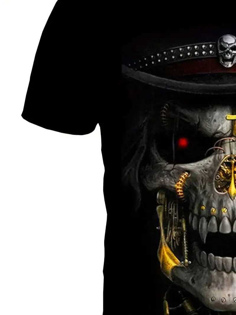 Herren-T-Shirts, modisches Totenkopf-3D-Digitalmuster, lässig, kurzärmelig, leichtes Hemd, Herrenkleidung für Sommer-Oberteile für Halloween