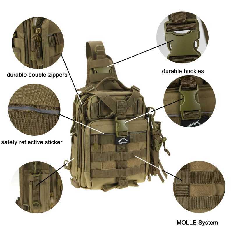 Sacos de caminhada 1000D Bolsa tática de ombro único Militar Mochila de ombro único Exército Molle Assault Sling Bag Pequeno EDC One Strap Daypack YQ240129