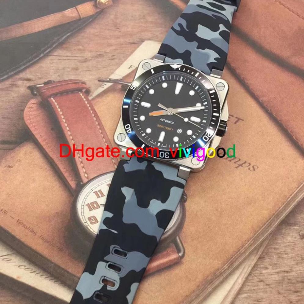 46mm Ny Casual BR Mens Watch Automatic Movement Square rostfritt stål Fodral Sapphire Crystal Luminous Dial Rubber Strap311w