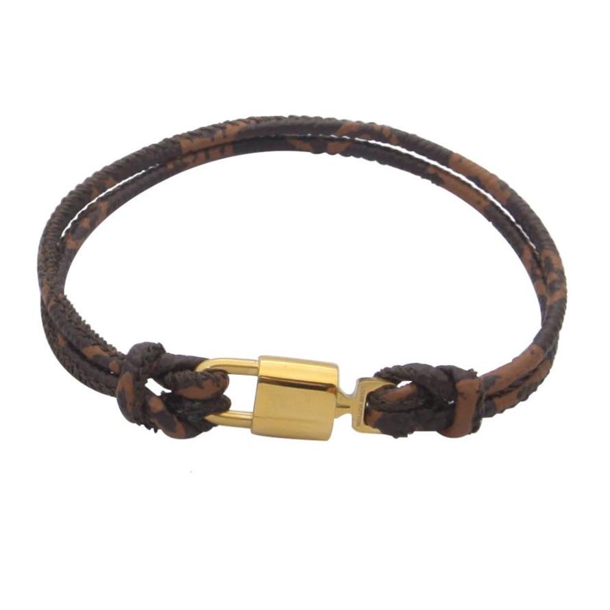 Gioielli di design Braccialetti in pelle marrone oro donna Bracciale con ciondolo cinturino largo con motivo floreale Logo timbro stampato Fashi312O