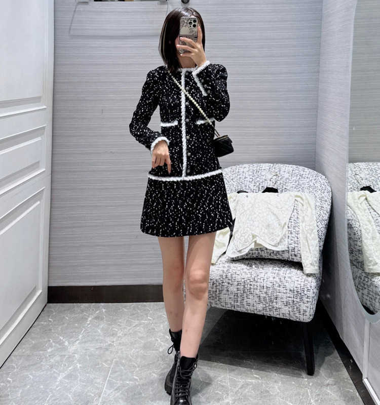 Basic & Casual Dresses designer 2023 Autumn/Winter Dress Elegant and Elegant, Celebrity Heavy Industry Sequin Fake Two Piece Woven Coarse Cloth Skirt QLUX