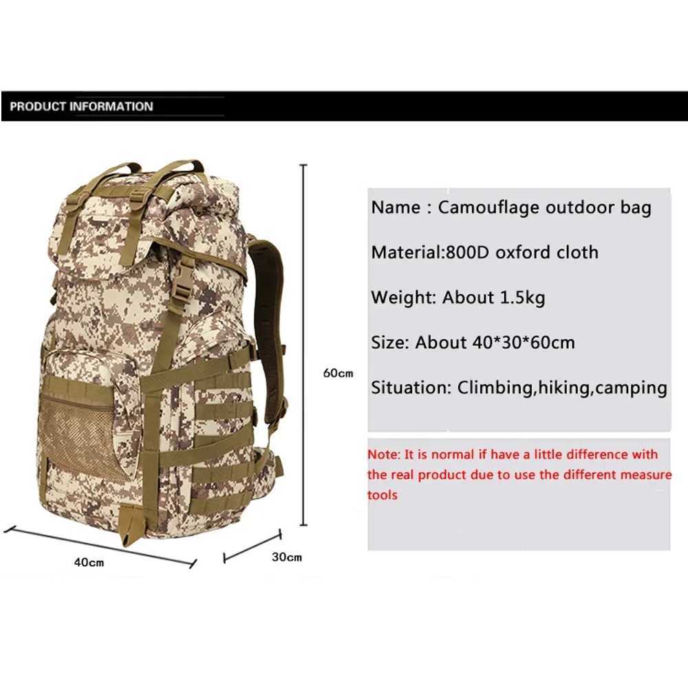 Hiking Bags 50L Military Tactical Backpack 3 Day Assault Pack Camping Hiking Daypack Army Molle Rucksack Outdoor Sport Hunting Climbing Bag YQ240129
