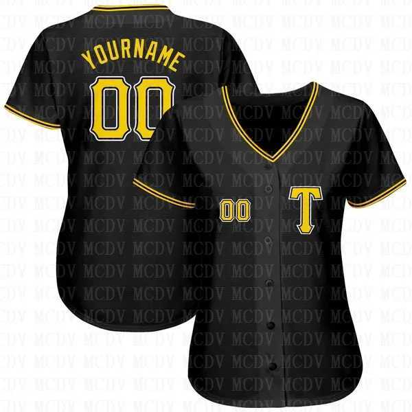 Men's T-Shirts Custom Black Gold-White Baseball Jersey Personlized Football Short Sleeves Athletic Tee Shirts Unisex Top