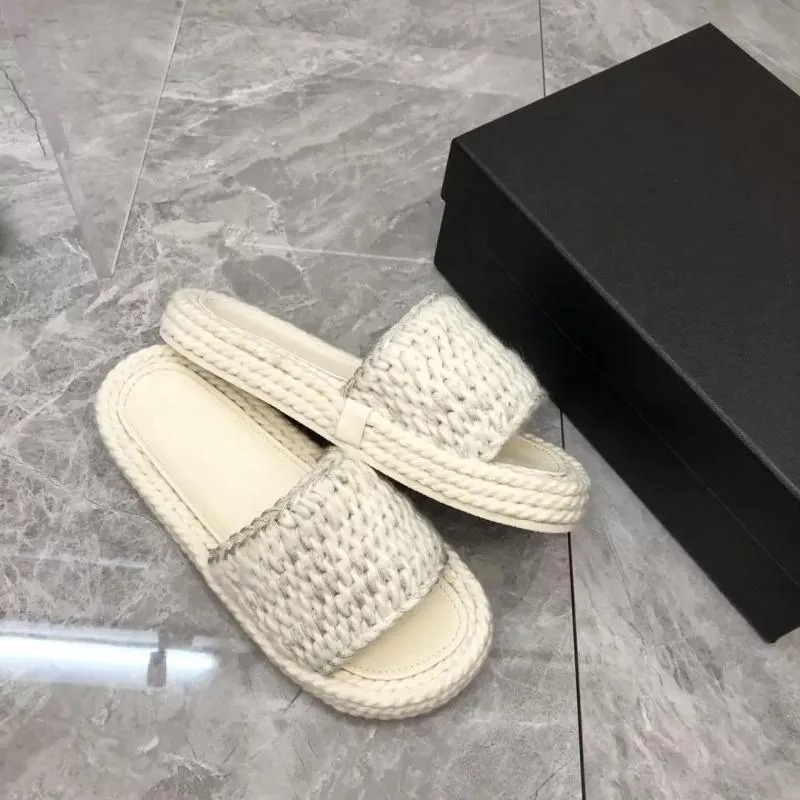 Designer Slippers Women Slipper Braided Honey Wool Sandals Wool Knit Slides Luxury Platform Slide Striped Mule Fashion Summer Beach Shoes Candy Color