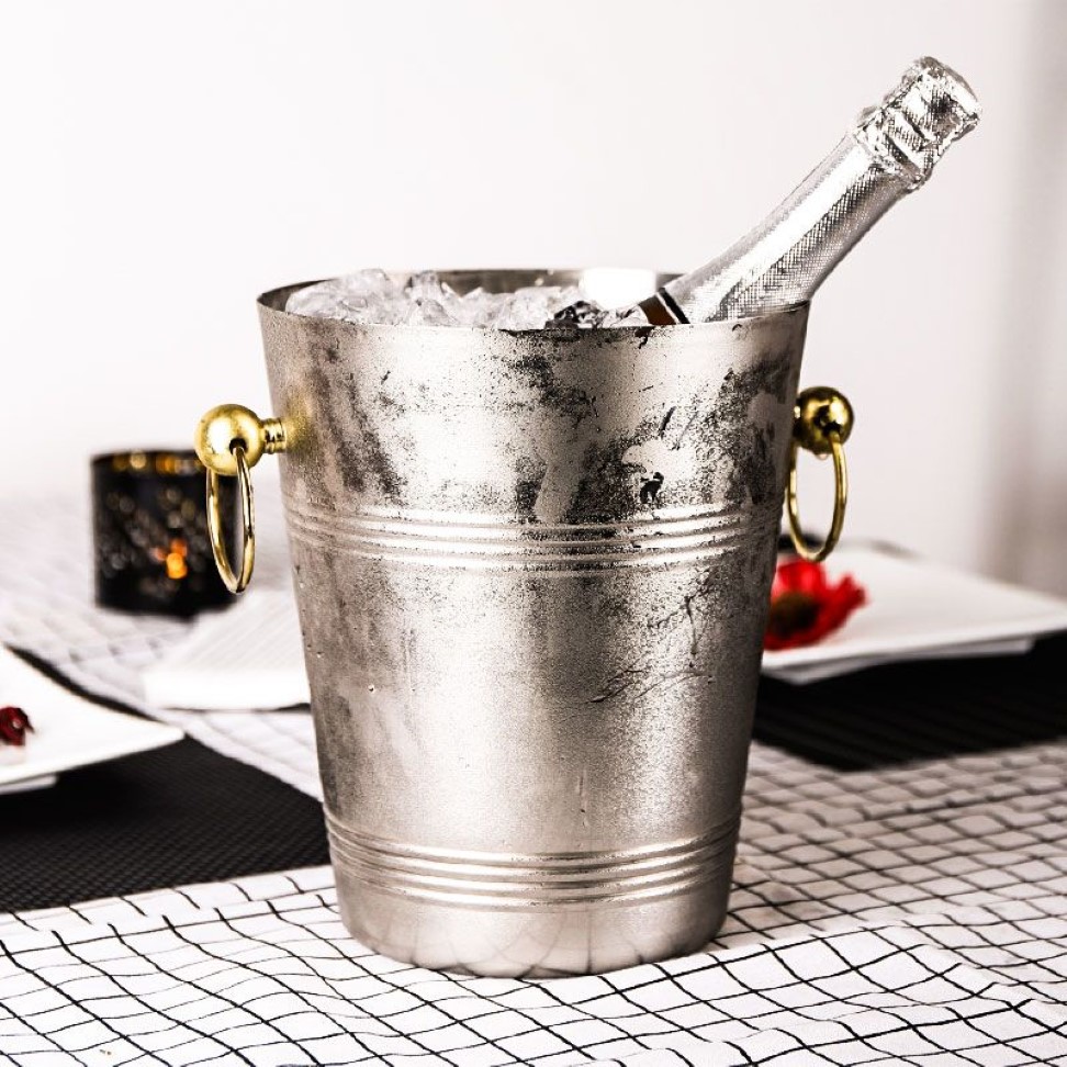 Luxury Thickened Large 304 Stainless Steel Ice Bucket Bar Champagne Buckets Kitchen Storage Buckets Wine Coolers Chillers 5L340S