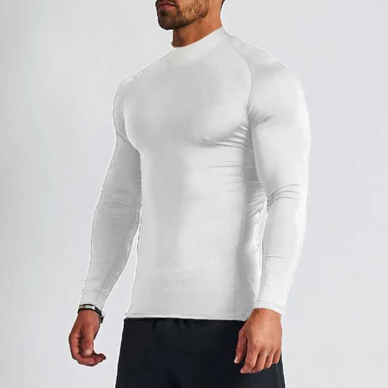 T-shirts pour hommes T-shirt de compression à col roulé Hommes à manches longues Vêtements de gymnastique Automne Tight Fitness T-shirt T-shirt de musculation à séchage rapide T-shirt musculaire