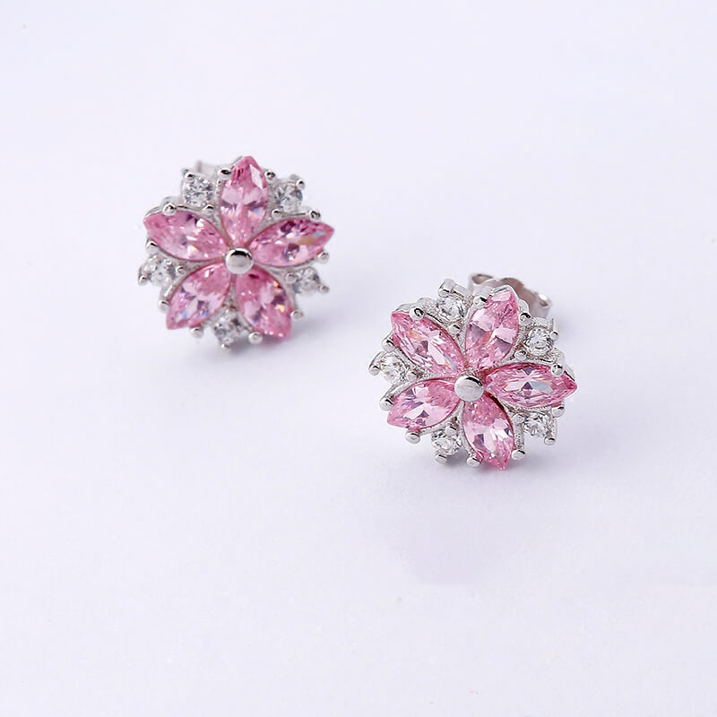 Sieraden Meisje Roze Kristal Bloem Zirkoon Diamant wit vergulde Oorbellen studs Student Verjaardagscadeau