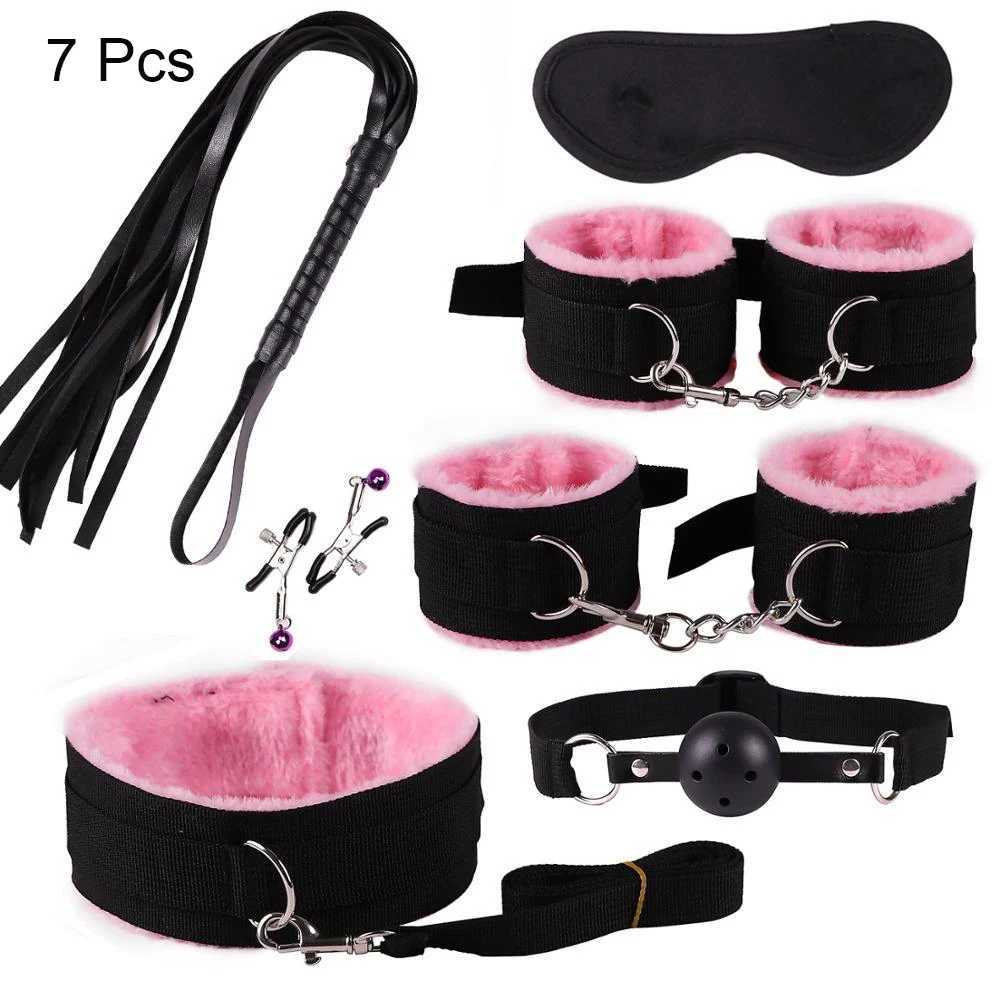 Giocattoli adulti Prodotti del sesso esotici in nylon adulti Giochi Bondage Gear Kit BDSM Manette Giocattoli del sesso Frusta Gag Spina coda Accessori del sesso le donne