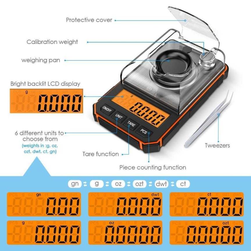 0 001G ELEKTRONISK DIGITAL SPEAL PORTABLE MINI SCALE PRESION PROCKTIONSKALA Milligram 50G Kalibreringsvikter 2108312914