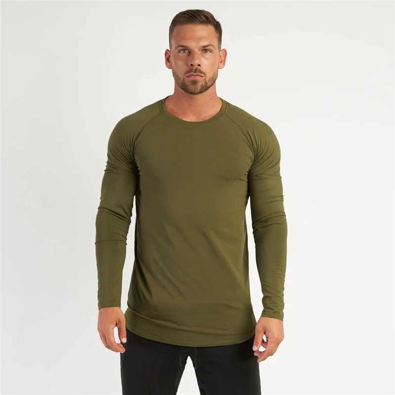 T-shirts pour hommes Printemps Automne Slim Fit Coton Fitness T-shirt à manches longues Hommes Sports T-shirt O-Cou T-shirt T-shirt Gym Bodybuilding Tshirt