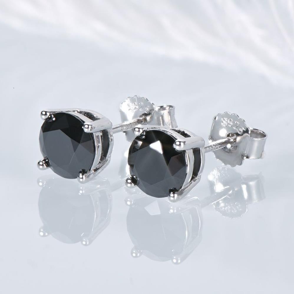 Stud Iogou Black Studörhängen för män Kvinnor D Färg 6 5mm Solitaire Diamond Earrings Solid 925 Sterling Silver Jewelry 230208299o