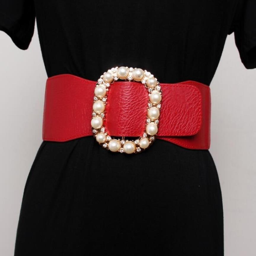 Kvinnors landningsmode Pearl Buckle Elastic Cummerbunds Female Dress Corsets Waistband Belts Decoration Wide Belt R31763045