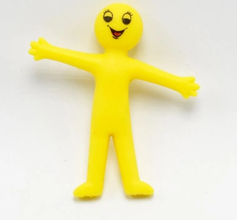 Mjuk gummi liten gul man docka smiley uttryck dekomprimering leksak kan sträckas i halva kreativa vent leksaker barn presentparty leveranser