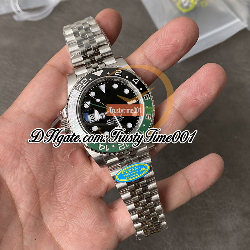 Clean V2 GMT II 126720 DD3285 Automatyczna męska zegarek CF Sprite Black Green Bezel Black Dial 904L SS Jubileesteel Bransoletka Super Edition Trustime001 zegarki