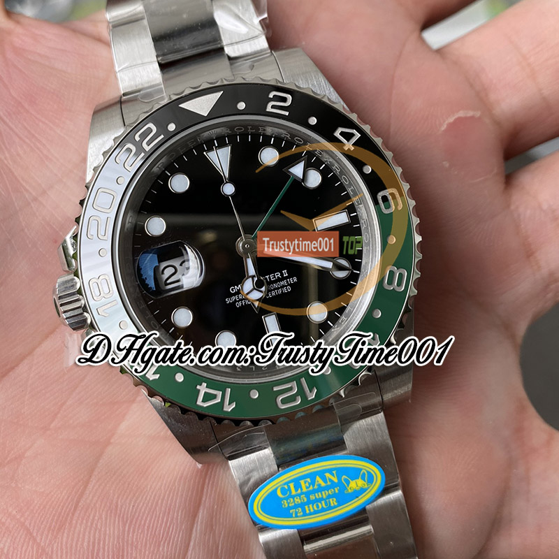 Clean V2 GMT II 126720 DD3285 Automatyczna męska zegarek CF Sprite Black Green Bezel Black Dial 904L SS Jubileesteel Bransoletka Super Edition Trustime001 zegarki