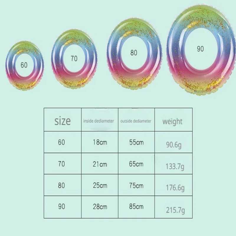 Andere Pools SpasHG 1 Stück Regenbogen-Pailletten-PVC-Schwimmring für Erwachsene und Kinder, verdickter Schwimmring, aufblasbare Wasserversorgung, Rettungsring YQ240129