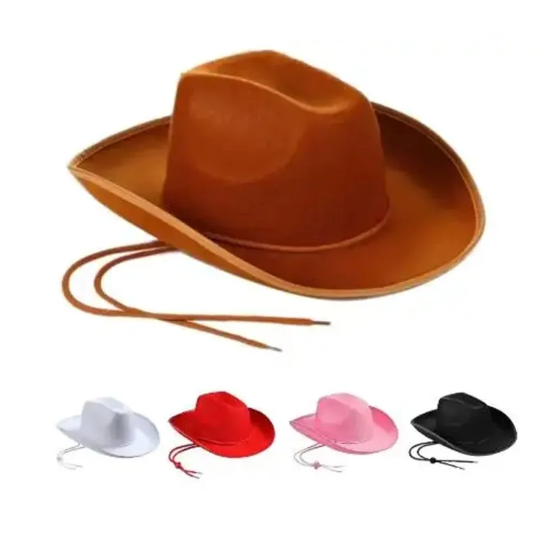Western  Hats Plain Cowgirl Hats With Adjustable Pull-on Closure Drawstring For Costume Party Wedding Stage Performance