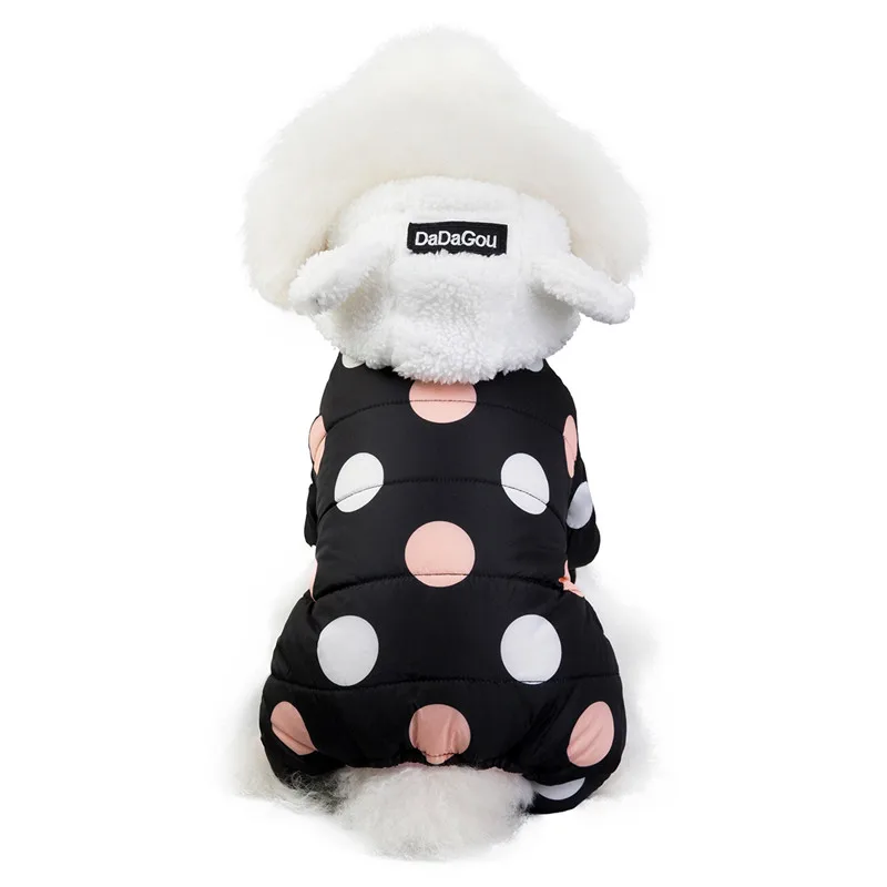 アパレル/ロット厚い暖かい犬の服ポルカドット犬コットンパッドコート冬ペット服小さな犬ジャンプスーツ
