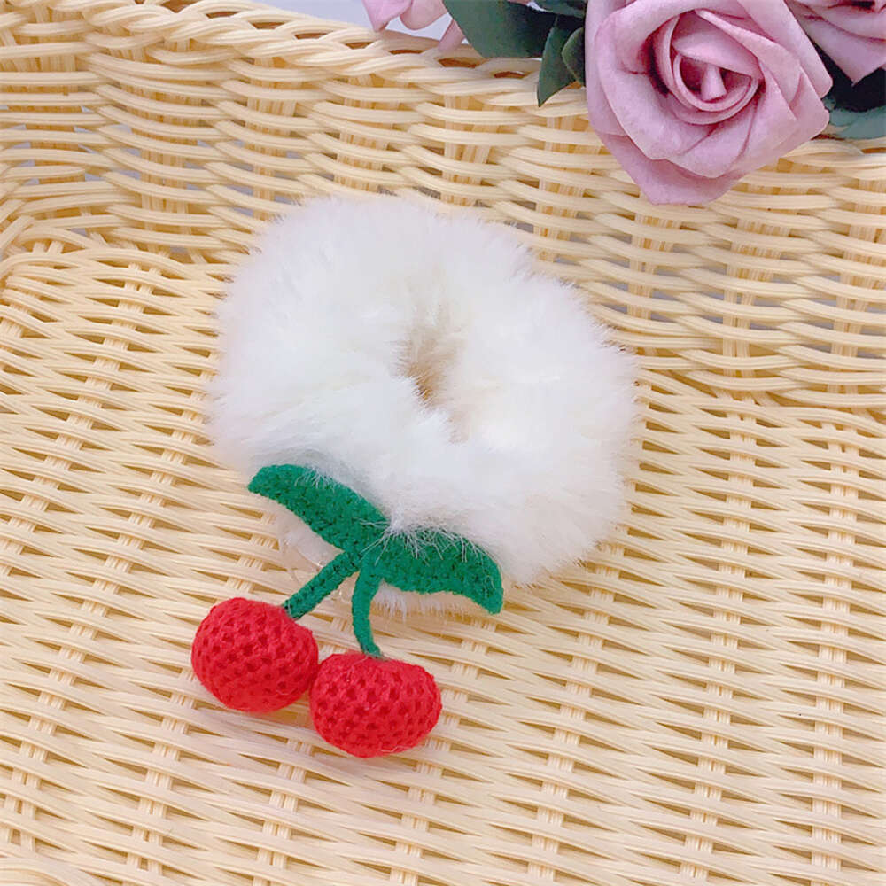 Grande boucle de cheveux en peluche pour femmes, accessoires à la mode, tricotée, tête de cerise rouge, cravate, corde, boucle de queue de cheval, nouvelle collection automne et hiver