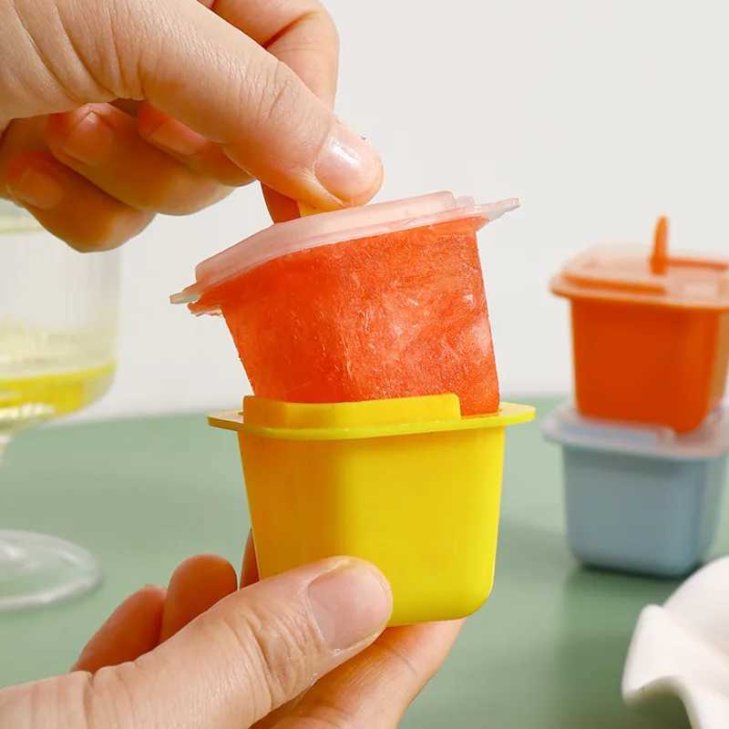 Ice Cream Tools Square Ice Cube Mold with Stick Diy Fruit Milk Icecream Maker Refrigerator Ice Box Summer Ice Cube Tray Kids Baby Popsicle Mould YQ240130