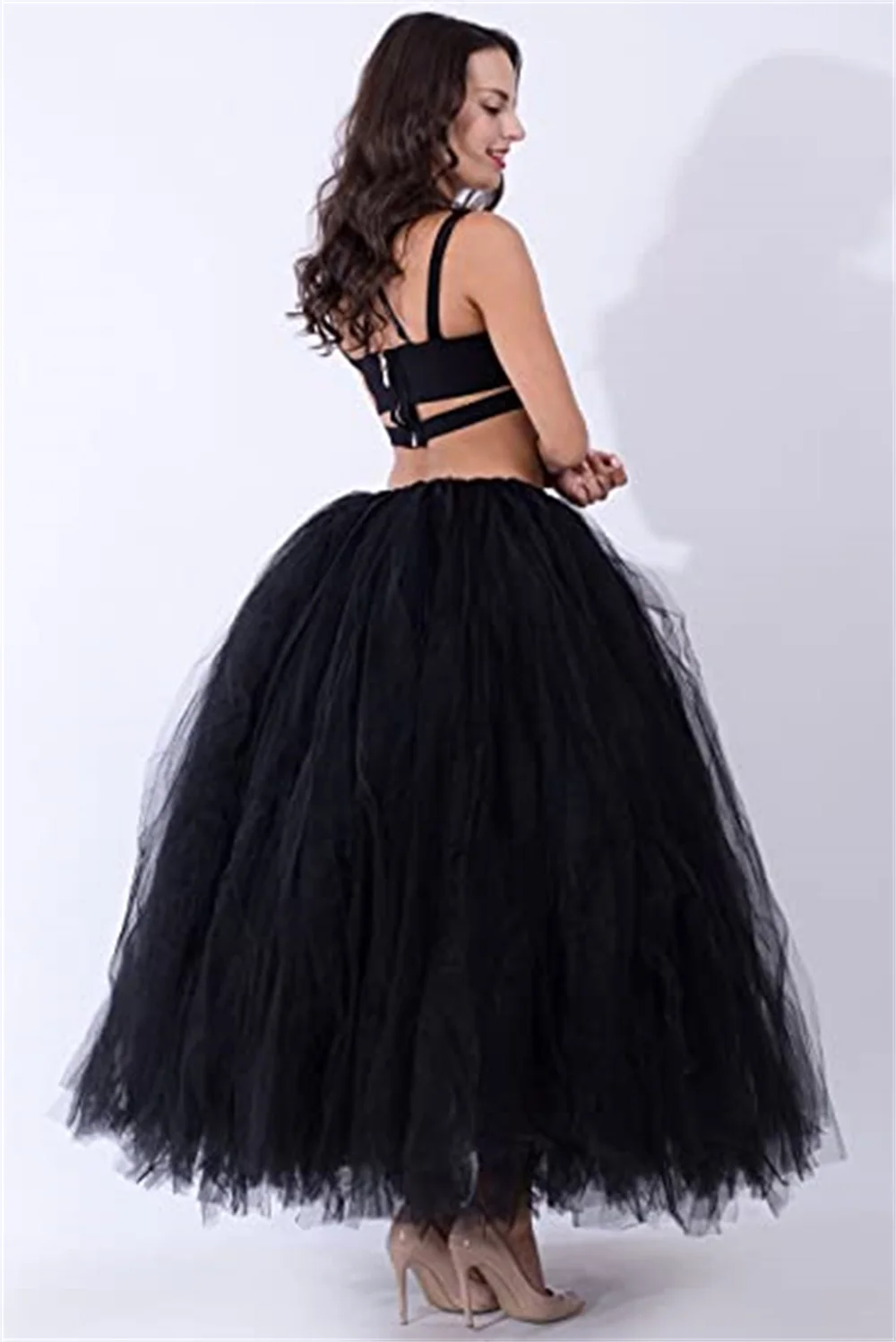 Stock 6 Layers 100cm Maxi Long Tulle Skirt with Ribbon Sashes Princess Fairy Tutu Skirts Womens Vintage Puffy Petticoat Dress CPA833 CPA1009