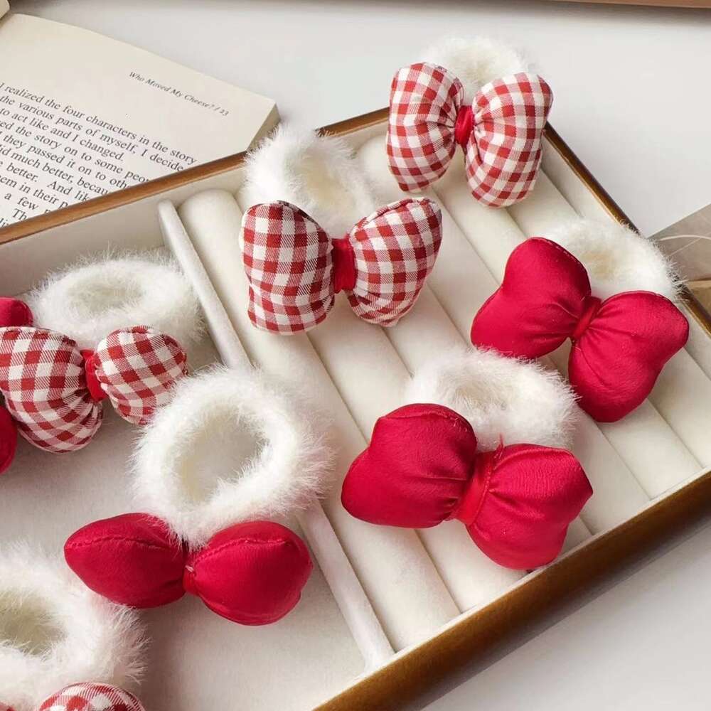 Boucle de nouvel an en peluche, corde à nœud papillon, boule de viande mignonne, bandeau à haute élasticité, accessoires pour cheveux