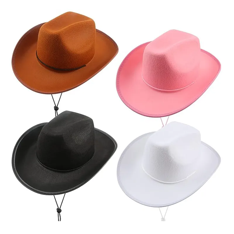 Western  Hats Plain Cowgirl Hats With Adjustable Pull-on Closure Drawstring For Costume Party Wedding Stage Performance