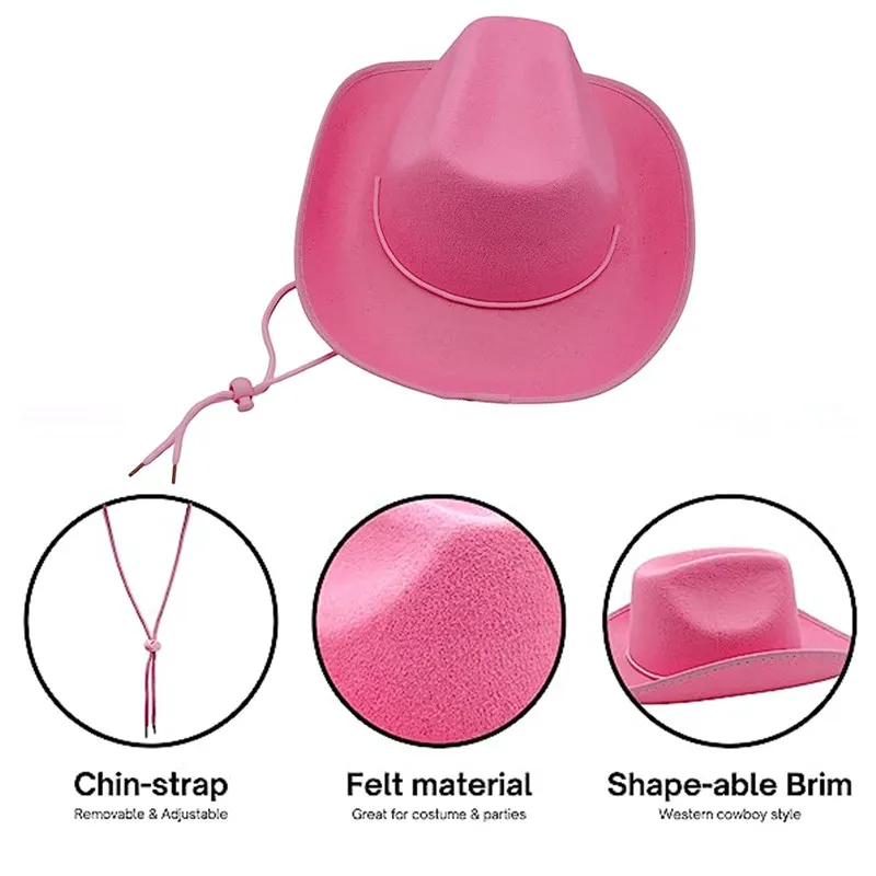 Western  Hats Plain Cowgirl Hats With Adjustable Pull-on Closure Drawstring For Costume Party Wedding Stage Performance