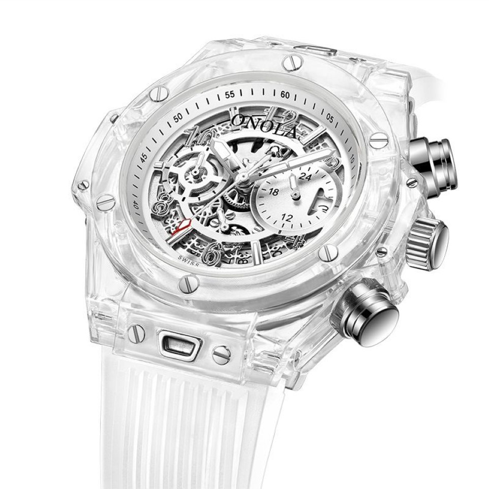 Cross-Border Fashion Plastic Transparent Case Design Sports Multi-Functional Mens Watch Mens Pe90 Quartz Movement Wristwatches319S