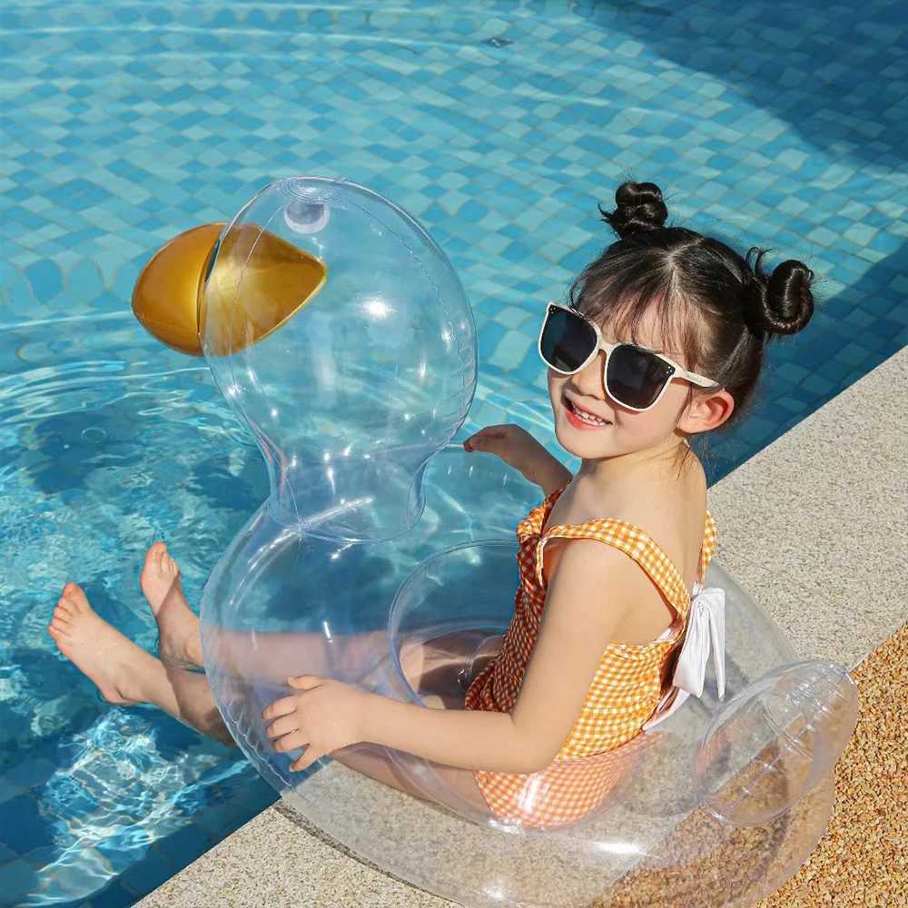 Altre piscine SpasHG Carino trasparente Anatra Anello di nuoto bambini Gonfiabile Bagno bambini Nuoto Cerchio Seggiolino galleggiante acqua Party Beach Pool Toys YQ240129