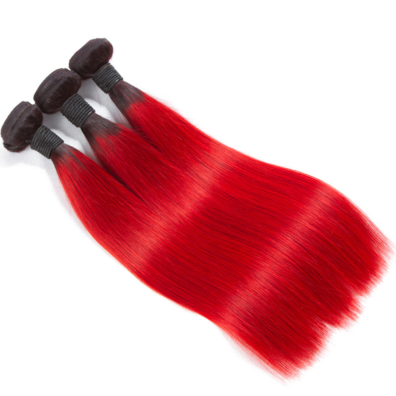 Ombre 1B/rood Braziliaanse Straight Menselijk Remy Virgin Haar Weeft 100g/bundel Dubbele Inslag 3 Bundels