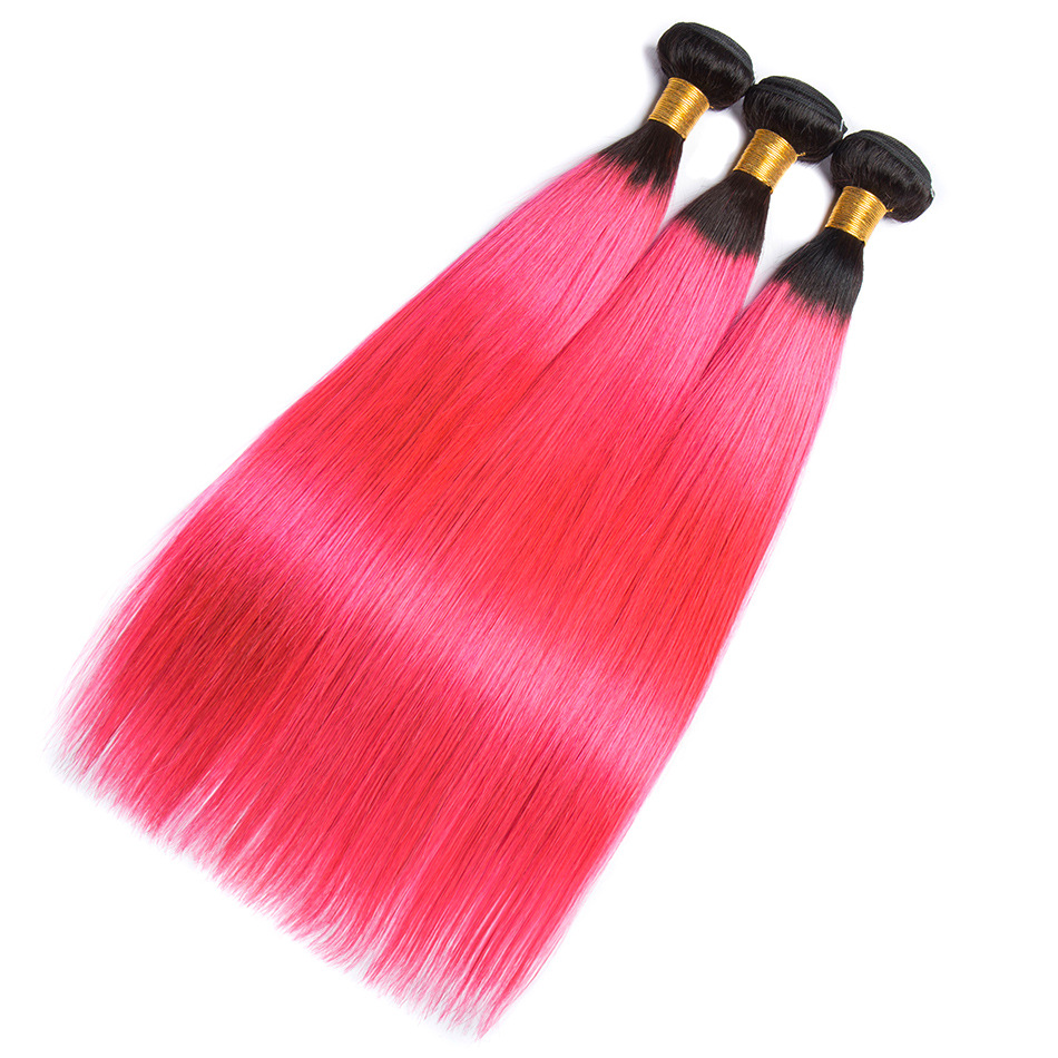 Ombre 1B/Roze Braziliaanse Straight Menselijk Remy Virgin Haar Weeft 100g/bundel Dubbele Inslag 3 Bundels
