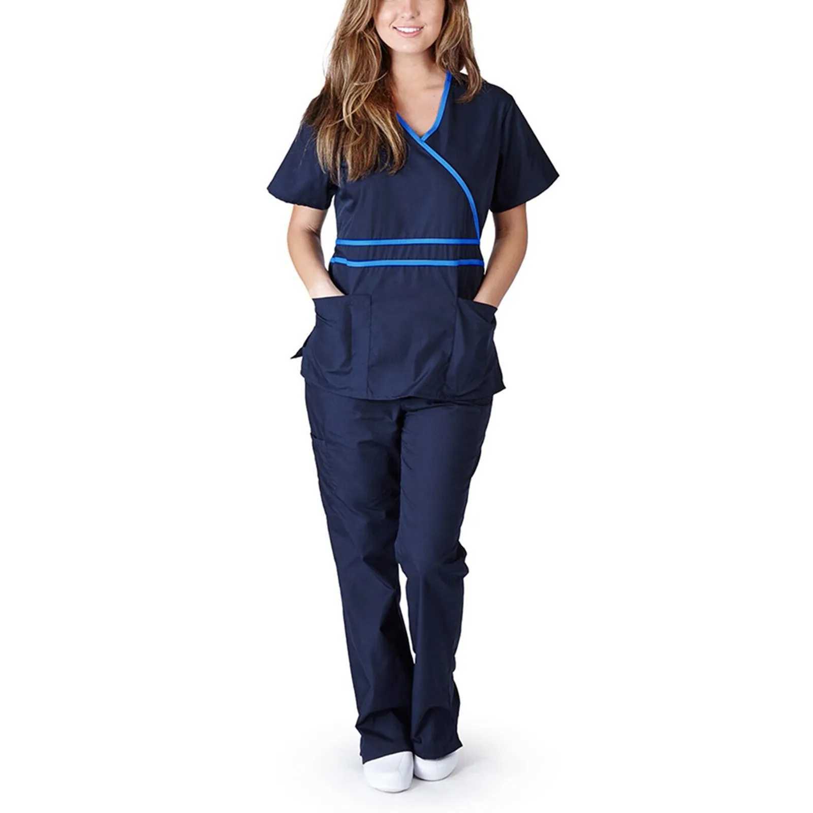 Autres vêtements 2 pièces élasticité clinique pour animaux de compagnie infirmière uniforme ensemble vêtements de travail soins infirmiers gommages femmes à manches courtes uniformes de soins médicaux hôpitaux costume