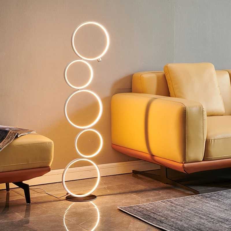 Golvlampor Poupular Minimalist Creative LED -lampor Golv Black White Touch Control Circle Stand Lamp Living Bedroom Decor Vertical Light YQ240130