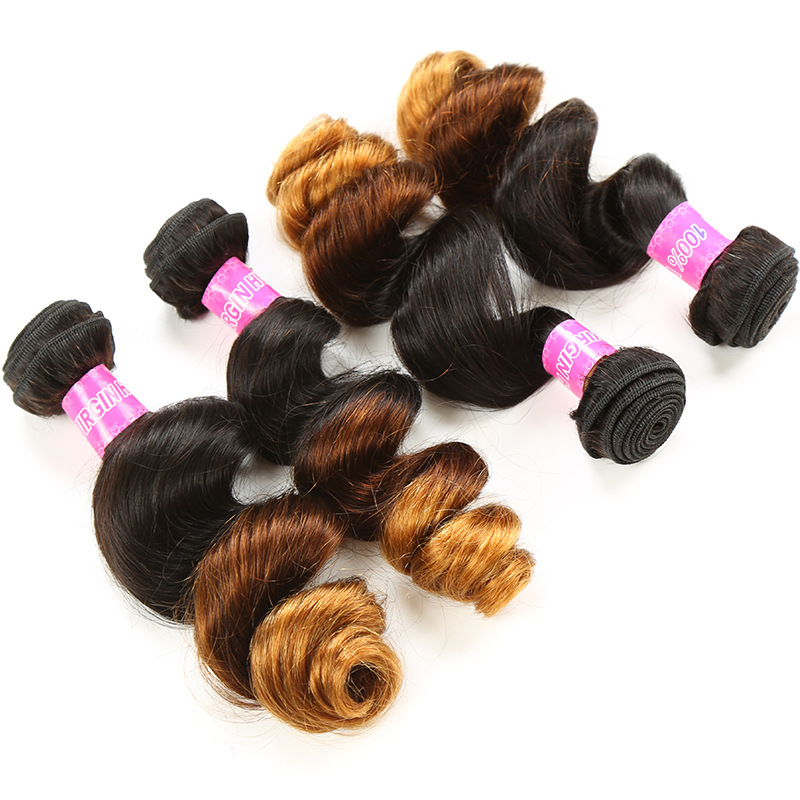 Ombre 1b/4/27 brasileiro onda solta cabelo humano remy virgem tece 100g/pacote tramas duplas 3 pacotes/lote completo e macio