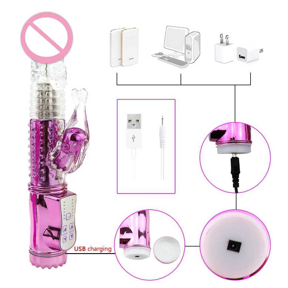 Vibrateurs USB Rechargeable multi-vitesse rotatif poussée vibrateur papillon Clitoris stimulateur g-spot gode masseur jouets sexuels ZG0056