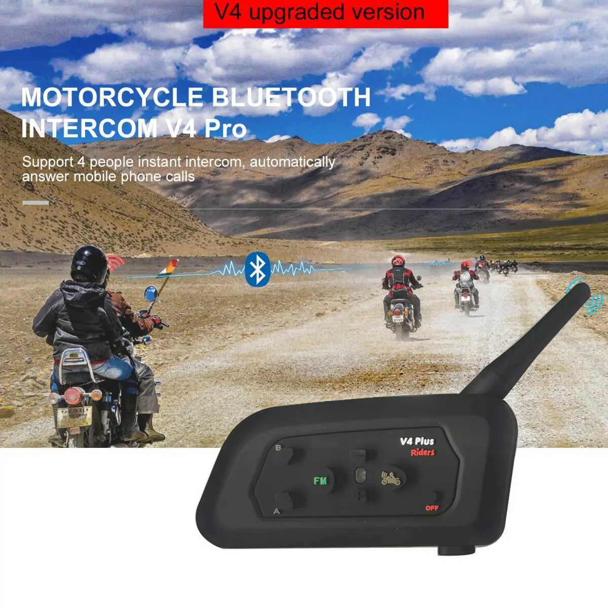 Walkie Talkie V4 Plus 1200m Bluetooth Headset 4 Jeźdźcy narciarze Rowerze FM Waterproof Międzyfoneta Motorcycle Intercom YQ240130