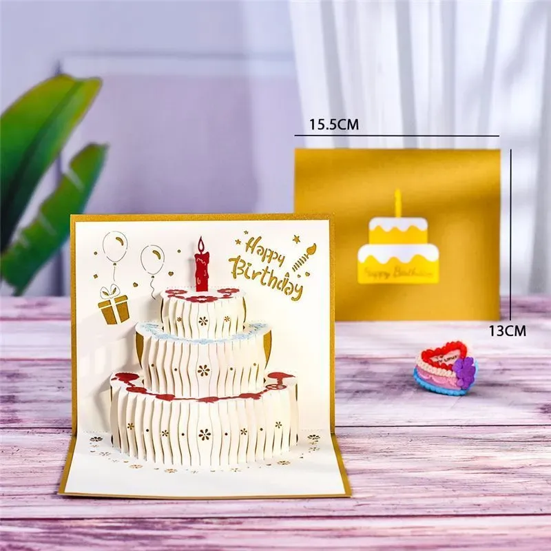 2024グリーティングカード3Dお誕生日おめでとうケーキポップアップギフト封筒付きのお母さんの手作りギフト