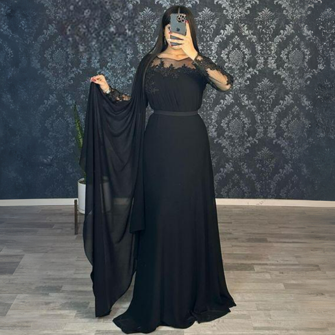 Hunter Green Mother of the Bride Gowns Chiffon Mother's Dress for Marriage Bride Sheer Neck Long Sleeves Beaded Gowns for African Black Women MD036