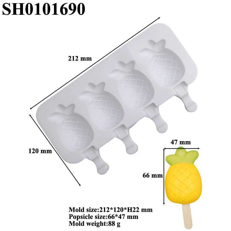 Strumenti gelato SHENHONG Vassoio cubetti di ghiaccio estivo 4 cavità Stampi gelato in silicone Food Grade Design ananas Stampi ghiaccioli Strumenti bevande fredde YQ240130