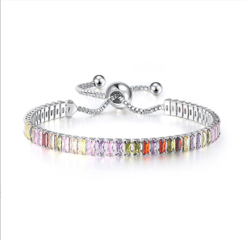 Pulseira de zircão colorida europeia e americana mais vendida, pulseira de aniversário de bola de tênis de cristal com diamantes femininos