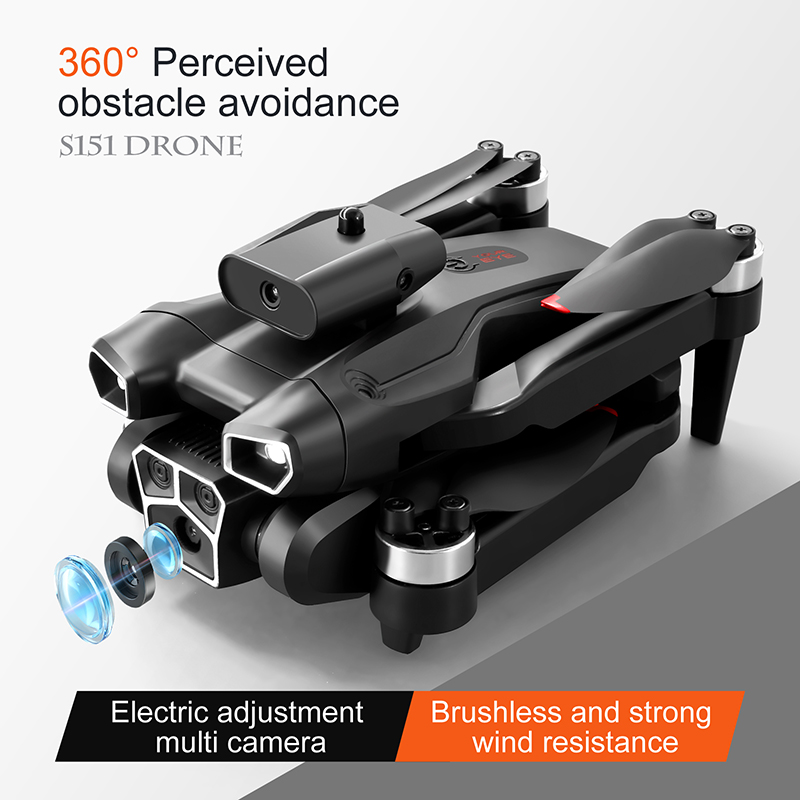 S151 Drone Brushless Motor UAV Optical Flow 8K HD Dual Camera Foldbar Quadcopter Hinder Undvikande ESC WiFi Dron RC Toys With LED Light