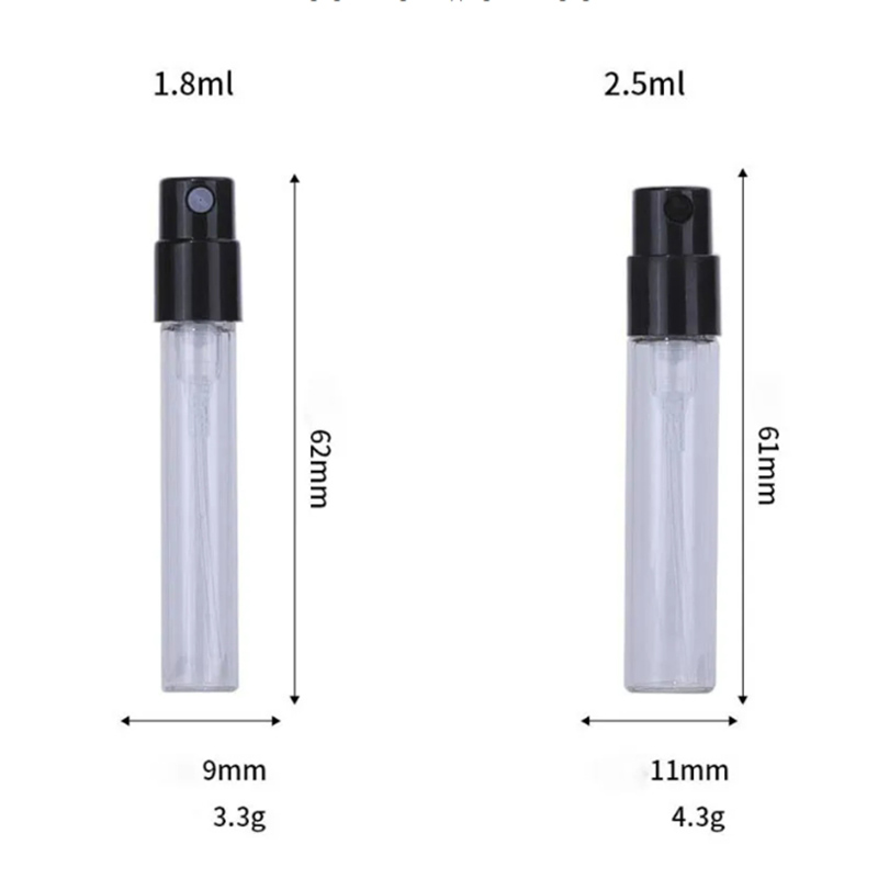 Bottiglie di vetro spray atomizzatore di vendita calda Fiala bottiglia di profumo in vetro da 1,8 ml 2,5 ml