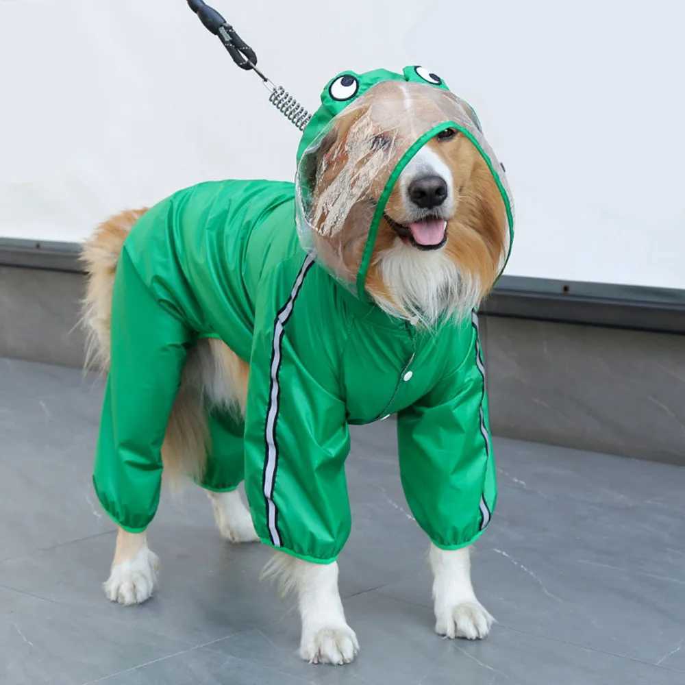 Hundkläder Frog Dinosaur Shape Dog Raincoat Costume för medelstora och stora hundar Vattentät husdjur Jumpsuit Kläder Dog Rain Jacket för Labrador