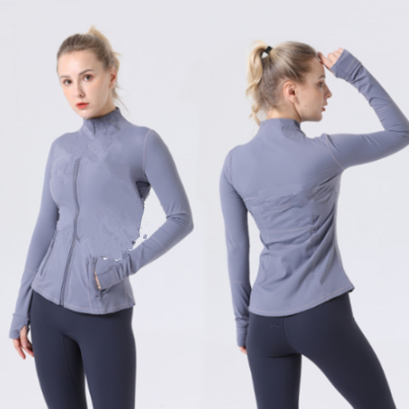 Chaqueta de Yoga moda primavera y otoño ropa deportiva fina ajustada entrenamiento correr gimnasio Yoga chaqueta cárdigan de Color sólido lulu