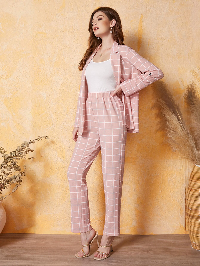 Pink Plaid Women Pants Suits Spring Fashion Mother Of Bride Blazer Tuxedos Custom Made Wear Trousers Sets